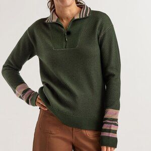 Title Nine Kickback 1/4 Zip Sweater – Stripe – Climbing Ivy – Size Large